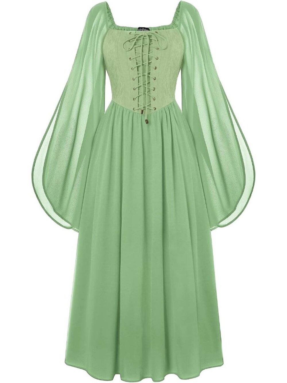 Women's Light Green Renaissance Medieval Witch Dress Bell Sleeve Costume